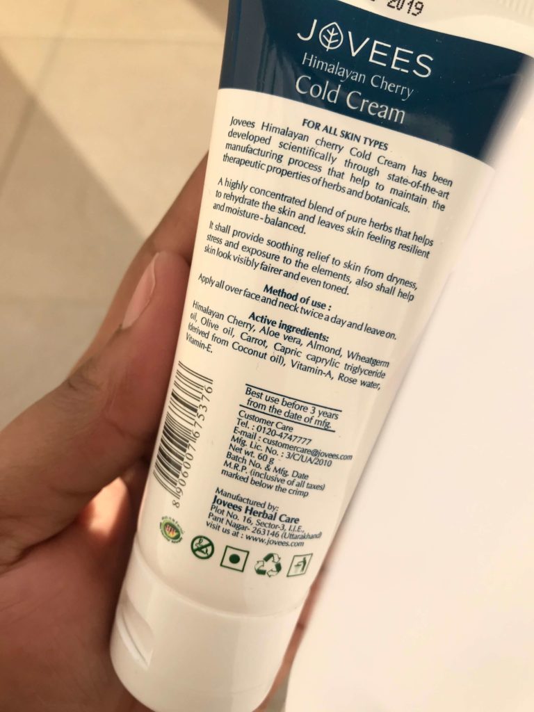 Jovees Himalayan Cherry Cold Cream Review Moisturizers For AcneProne